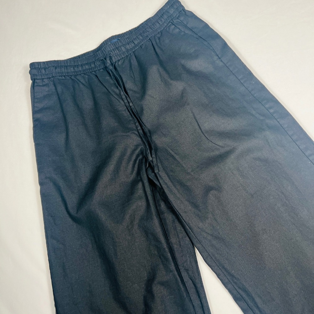 J.Crew Black Linen Cotton Blend Wide Leg Drawstring Pants Size 8